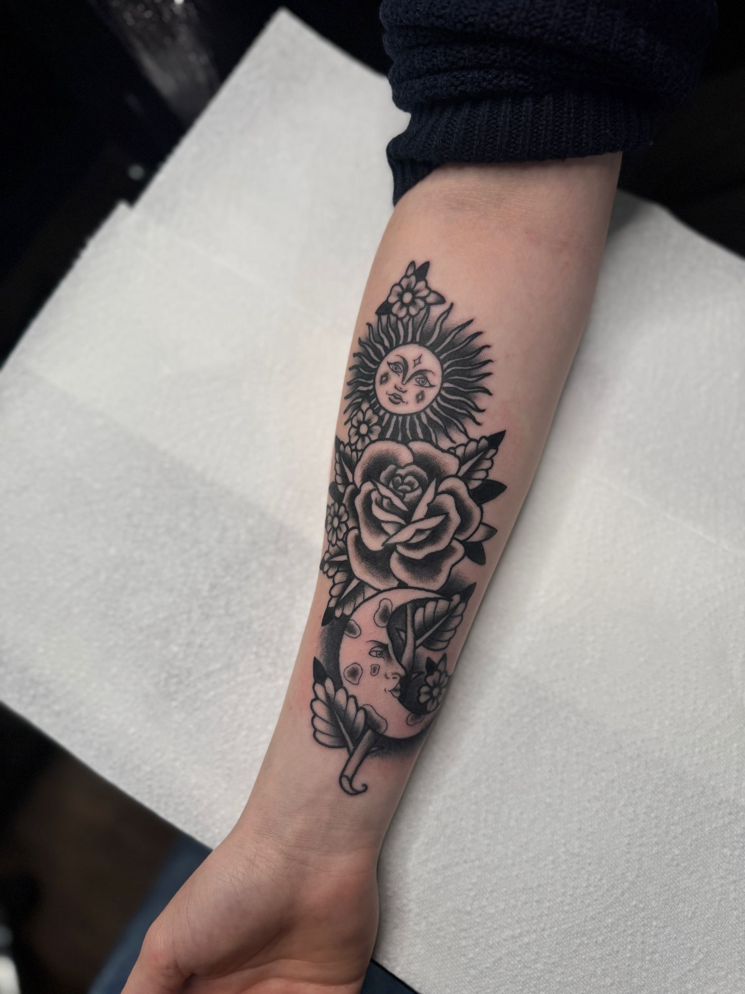 Black and grey realism tattoo portrait by Sharnia